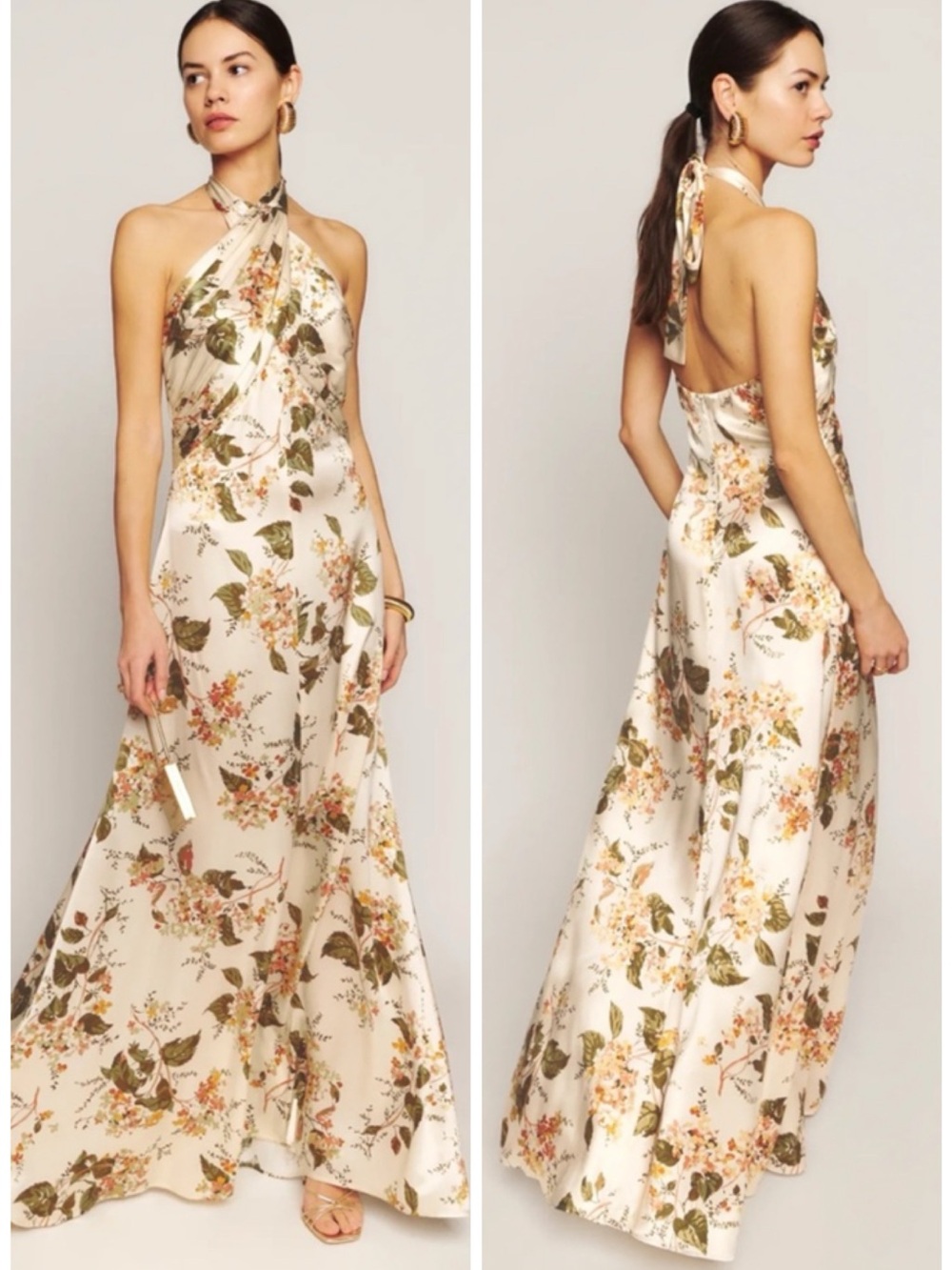 Reformation Veria Silk Halter Maxi Dress
 Floral Bella SZ US 2